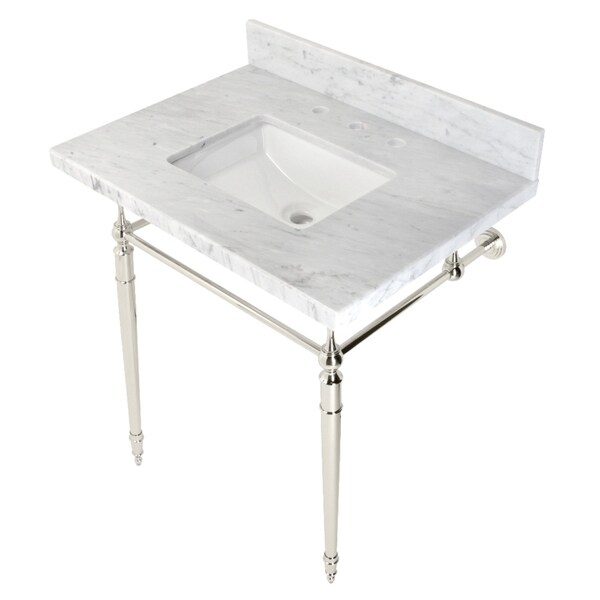 Fauceture KVPB3022M8SQ6 30" Console Sink with Brass Legs (8-Inch, 3 Hole), Marble White/Polished Nickel KVPB3022M8SQ6 - main